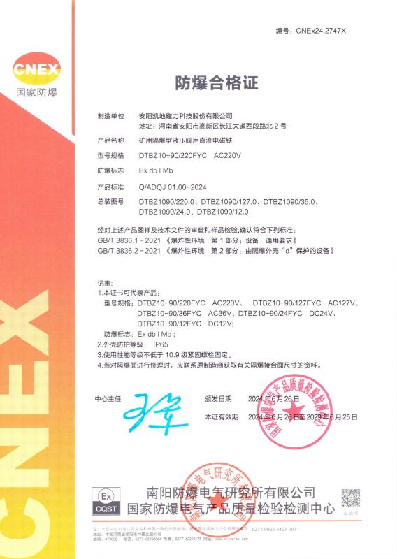 CNEx24.2747X DTBZ10-90FYC I類 有效期至2029年6月25日